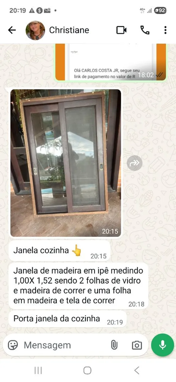 Janela de madeira em ipê 1,00X1,52