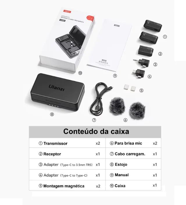 2 Microfone de Lapela Sem Fio Ulanzi A100 Profissional Lacrado (ios, android, camera) - Foto 2