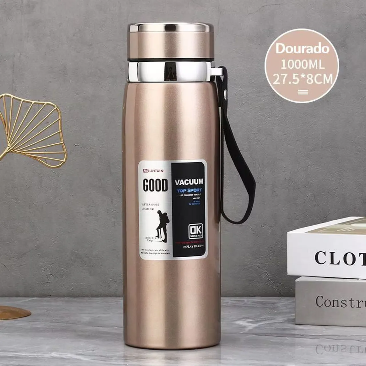 Garrafa Térmica de Aço Inoxidável 1000ml Dourada
