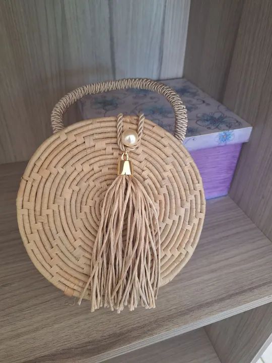 Bolsa de palha redonda com tassel - Foto 4