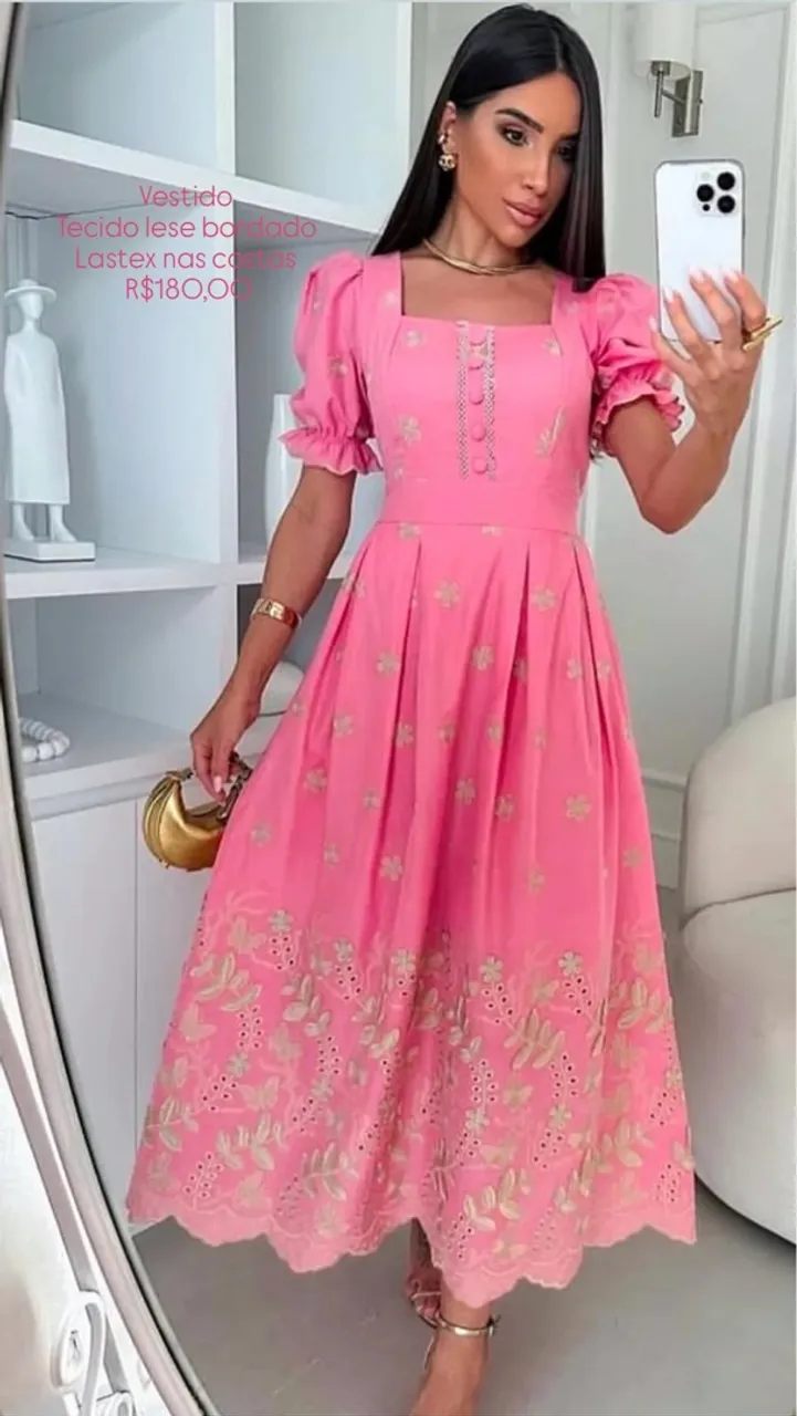 Vestido bordado lese com lastex nas costas