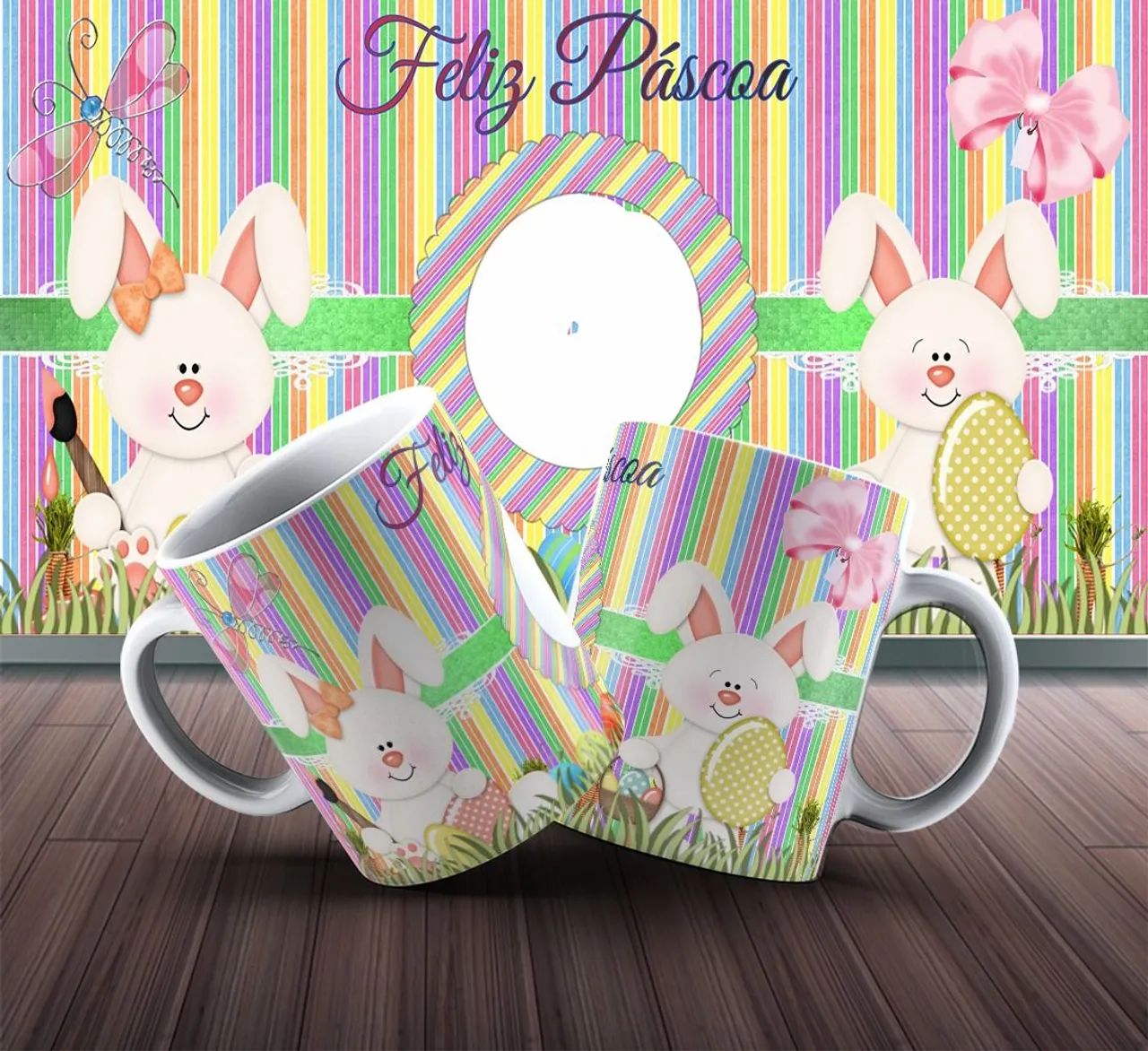 Canecas de Páscoa com coelhinhos - lindas! - Foto 5