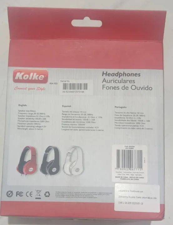 Headfone Fone Kolke Vermelho/Branco/Preto KA-103 50MM - Foto 3