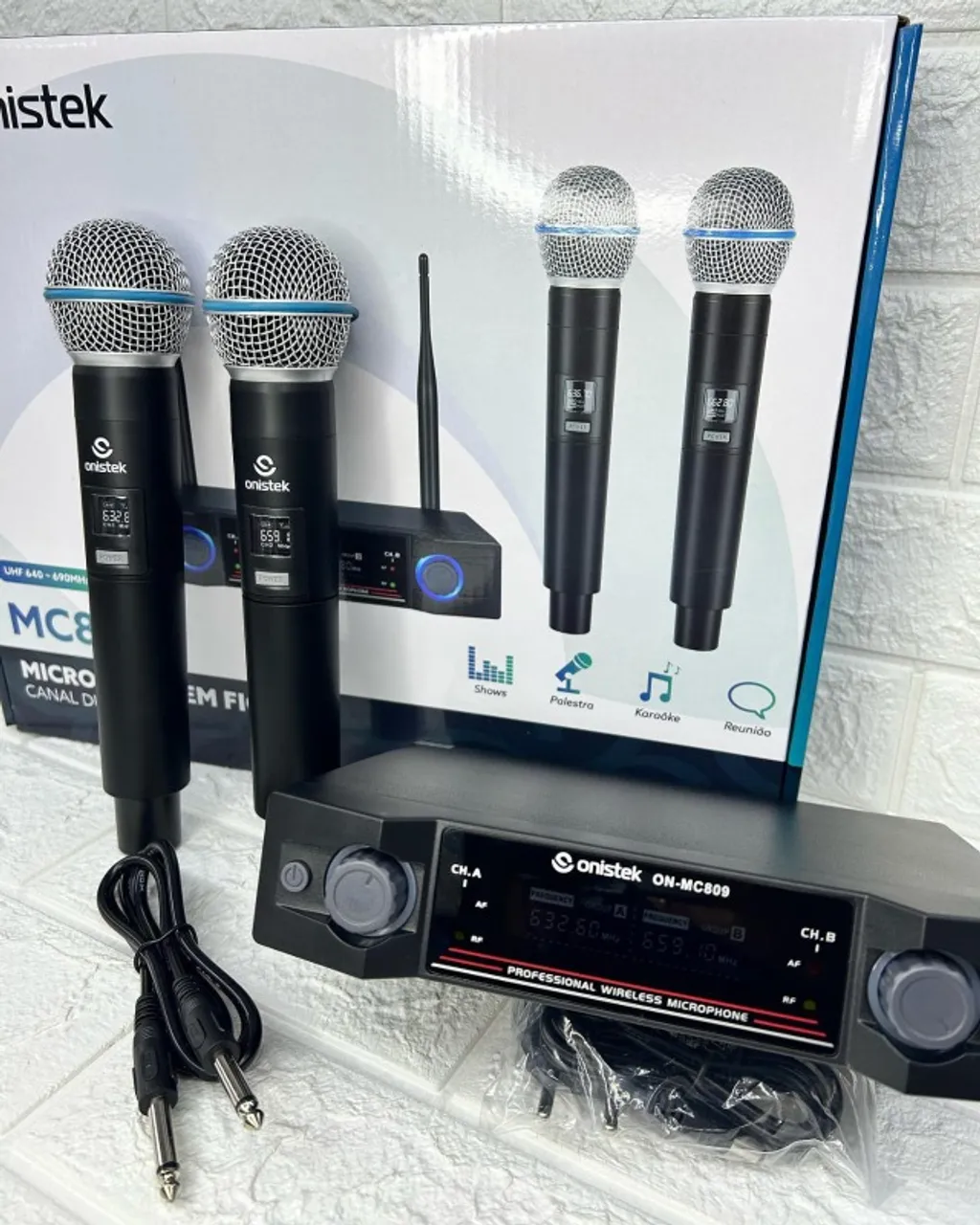 Microfone Sem Fio Canal Duplo UHF Profissional - ONISTEK MC809