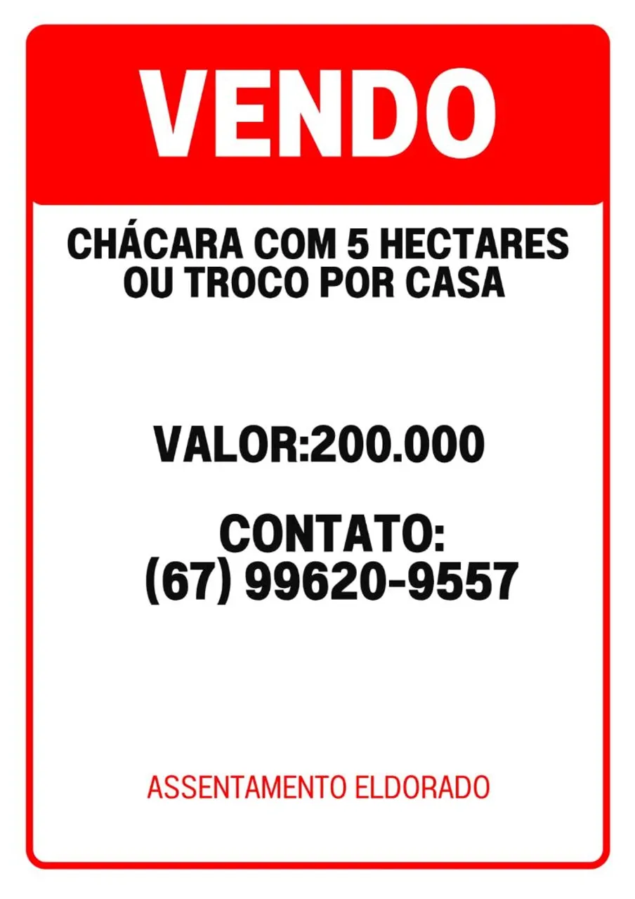 Chácara com 5 hectares - R$ 200.000