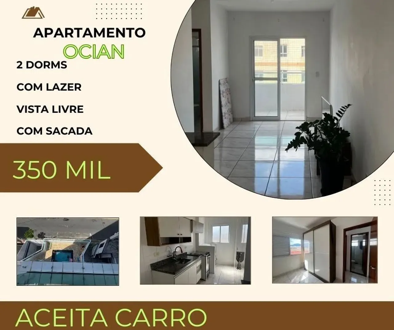 Apartamento para Venda em Praia Grande, Ocian, 2 dormitórios, 1 banheiro, 1 vaga