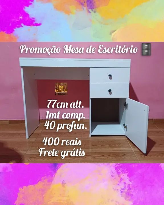Mesa de Escritório Branca 77cm Alt. - Frete Grátis