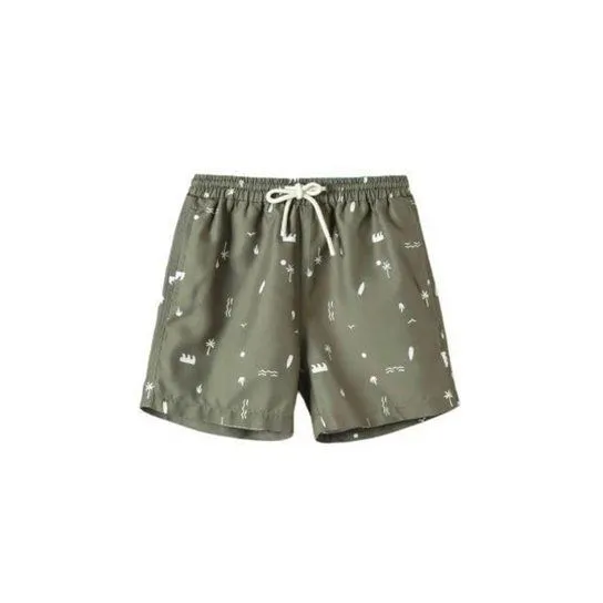 Nova - Bermuda Hering infantil Tactel verde oliva estampa tropical 