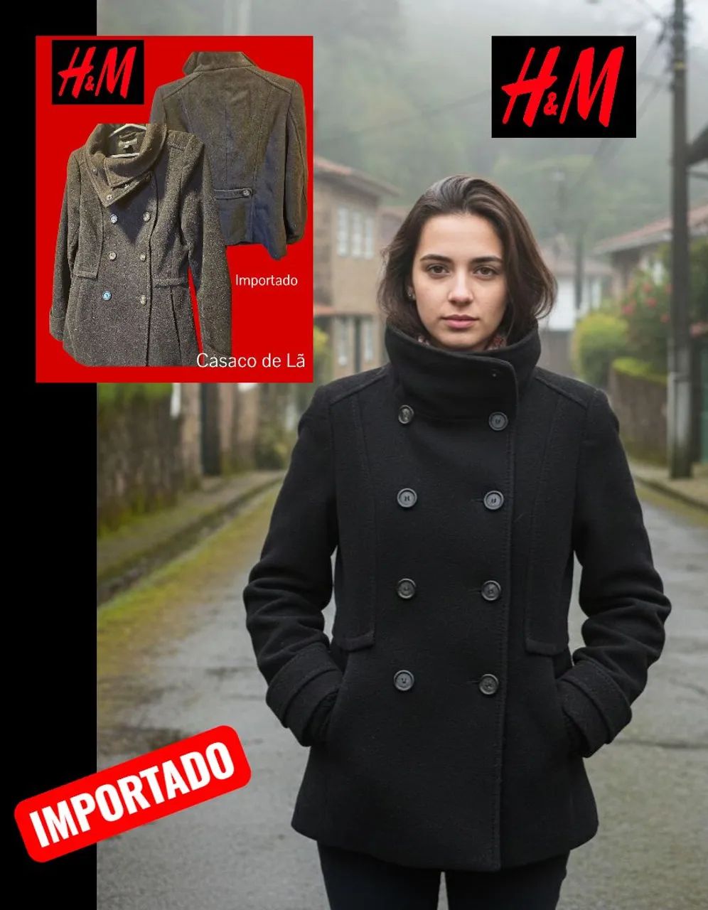 CASACO PRETO H&M LÃ