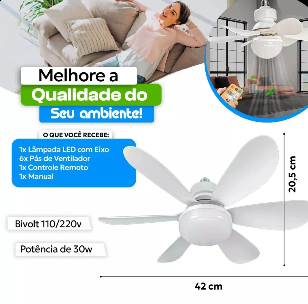 Ventilador de Teto com Lâmpadas LED - Iluminação e Ventilação em um só produto! - Foto 5