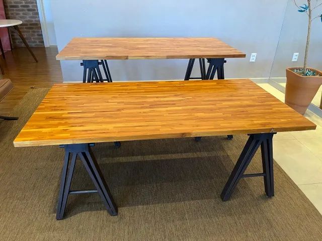 Mesa Industrial de Luxo Teca Maciça e Cavaletes em Aço Corten (2 un) - Foto 5