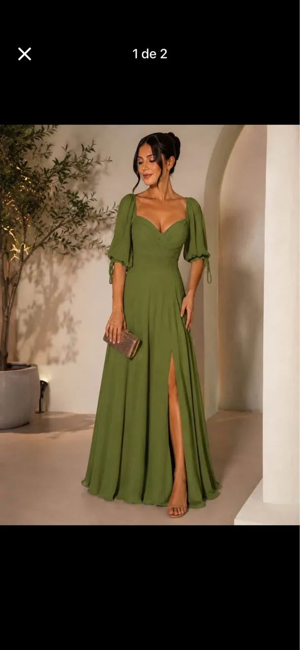 Vestido longo de festa verde oliva  - Foto 2