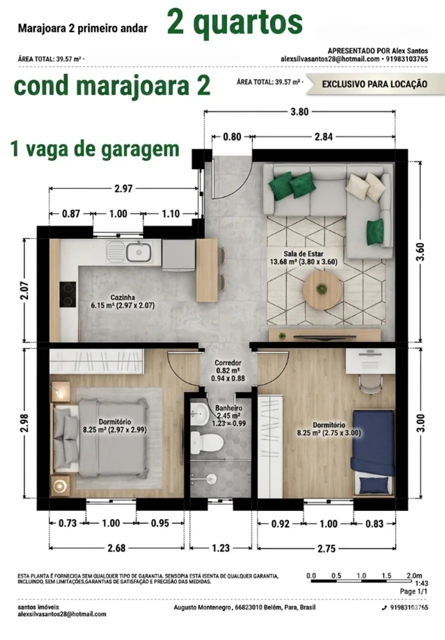 Marajoara II - 64m² - 2 Quartos com área livre R$ 1.500 Tapanã, bruno sechi - Foto 2