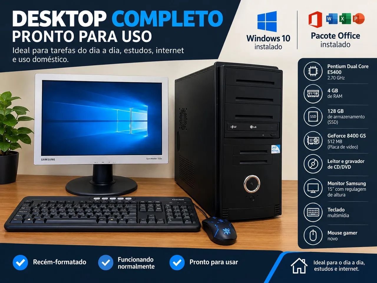 Desktop Completo - Pentium Dual Core + SSD