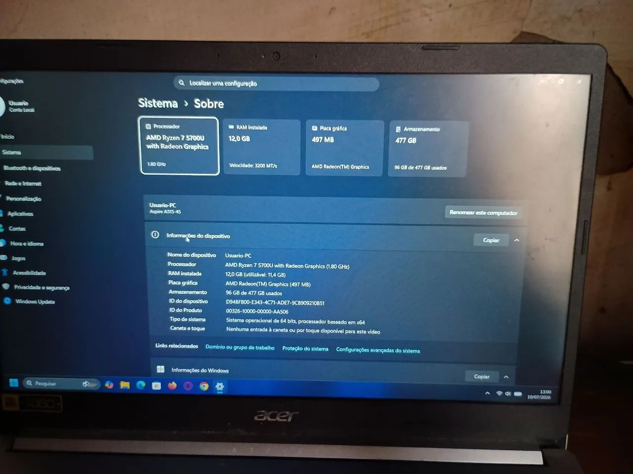 Notebook Acer aspire 5 A515-45 Ryzen 7 5700U  - Foto 3