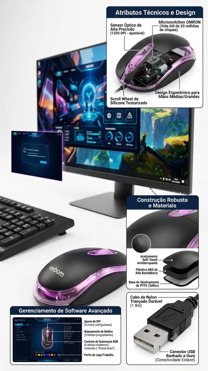 Mouse Optico Exbom Ms-9 1000 Dpi Usb Com Fio  - Foto 4