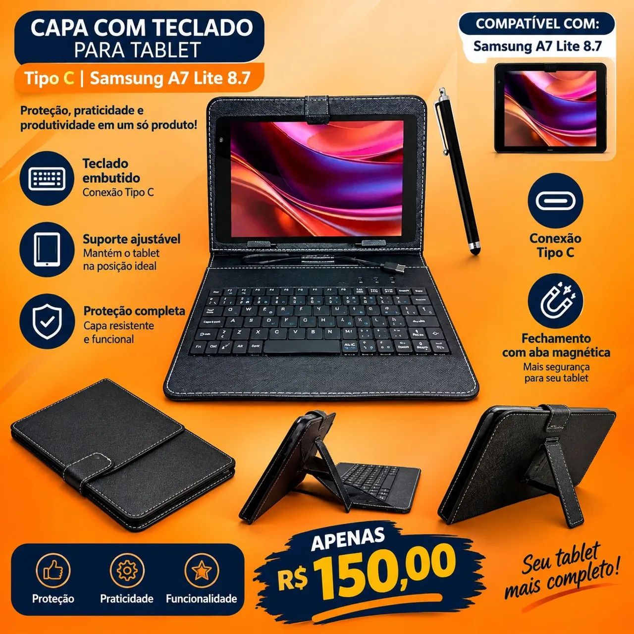 CAPA COM TECLADO PARA SAMSUNG A7 LITE 8.7"