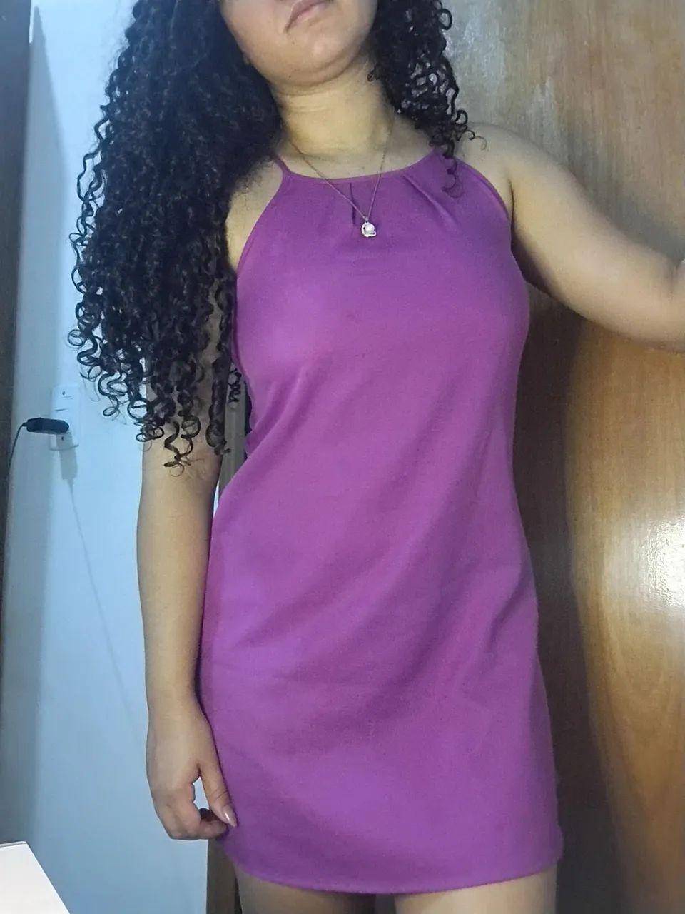 Vestido Curto Roxo Com Cinto Marrom (Brechó) - Foto 4
