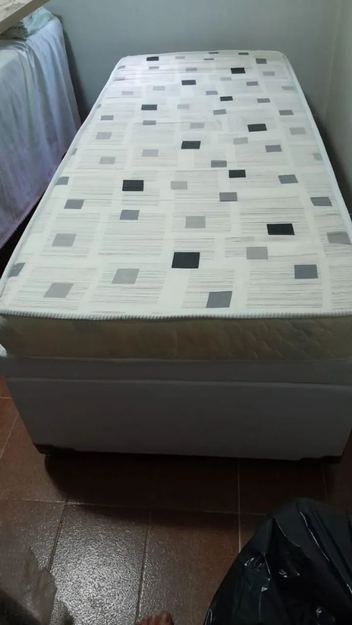 Cama solteiro box com baú + colchão 