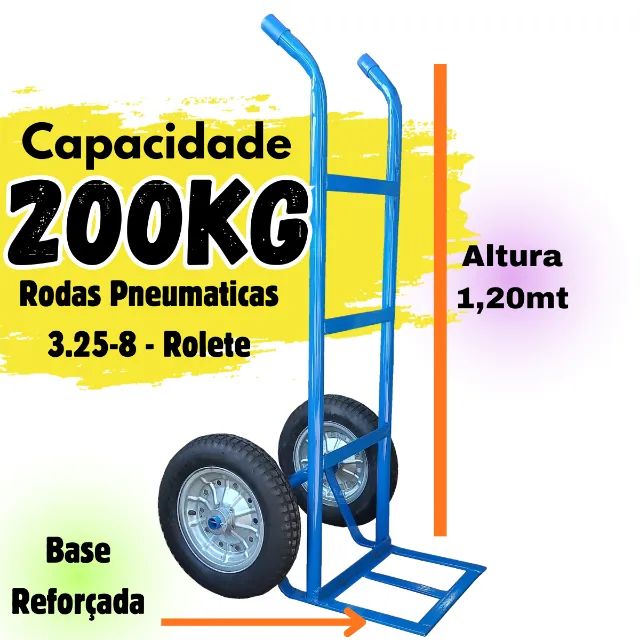Carrinho Carro de Carga Reforçado para 200kg Rodas com Rolete
