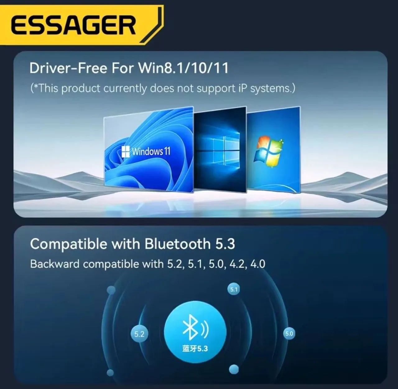 Adaptador Bluetooth 5.3 Essager PC pra Windows 8.1/10/11 - Foto 5
