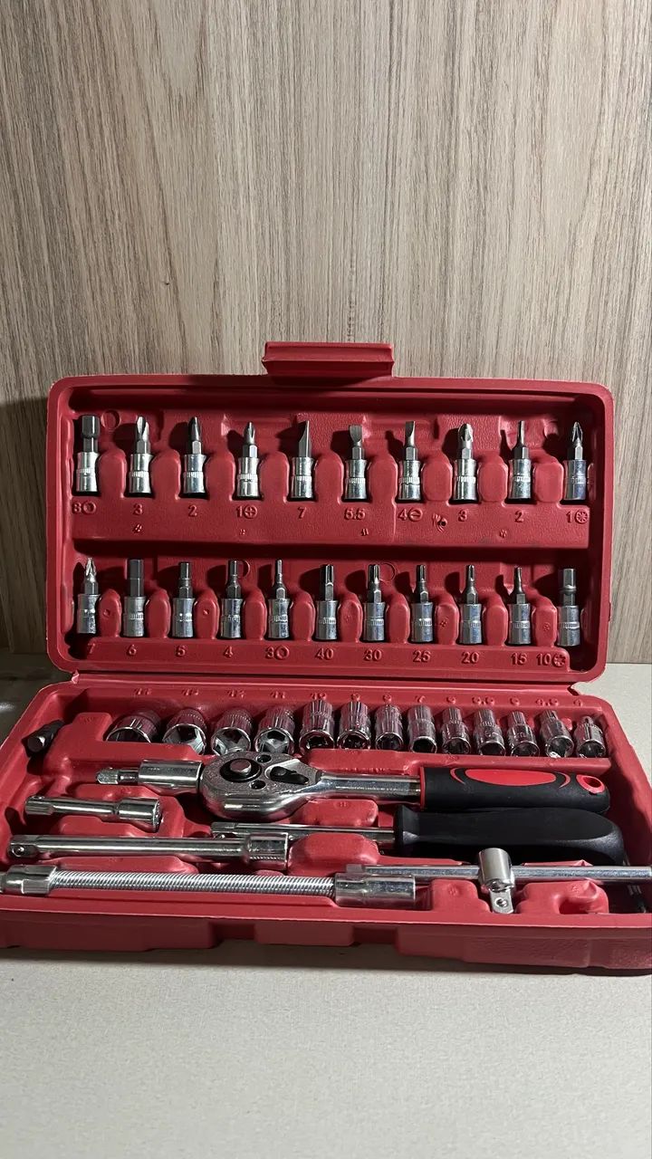 Kit De Chaves Vermelho 46 Peças Aço Cr-v Maleta Ferramentas