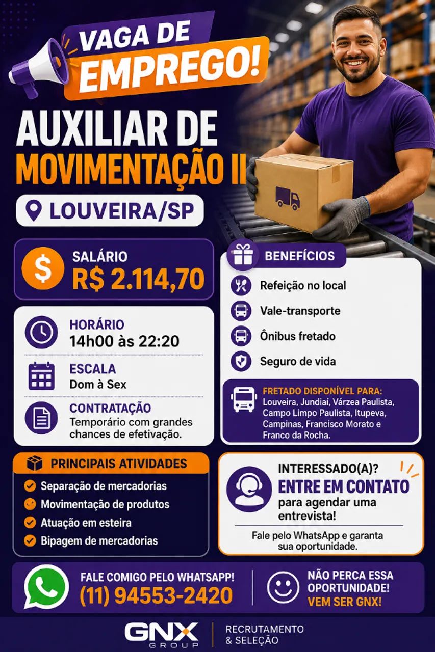 ? VAGA DE EMPREGO - AUXILIAR DE MOVIMENTAÇÃO II ?