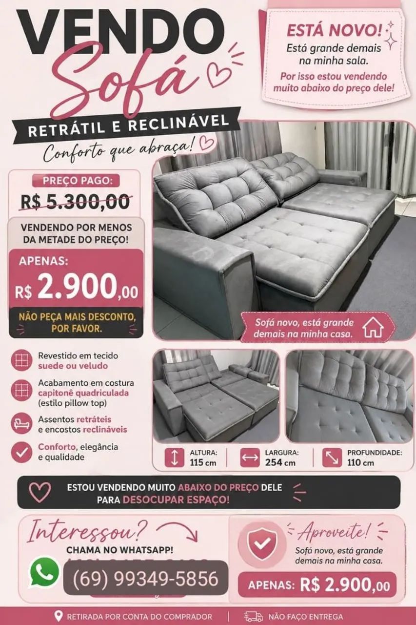 Sofá Retrátil e Reciclável - 4 Lugares