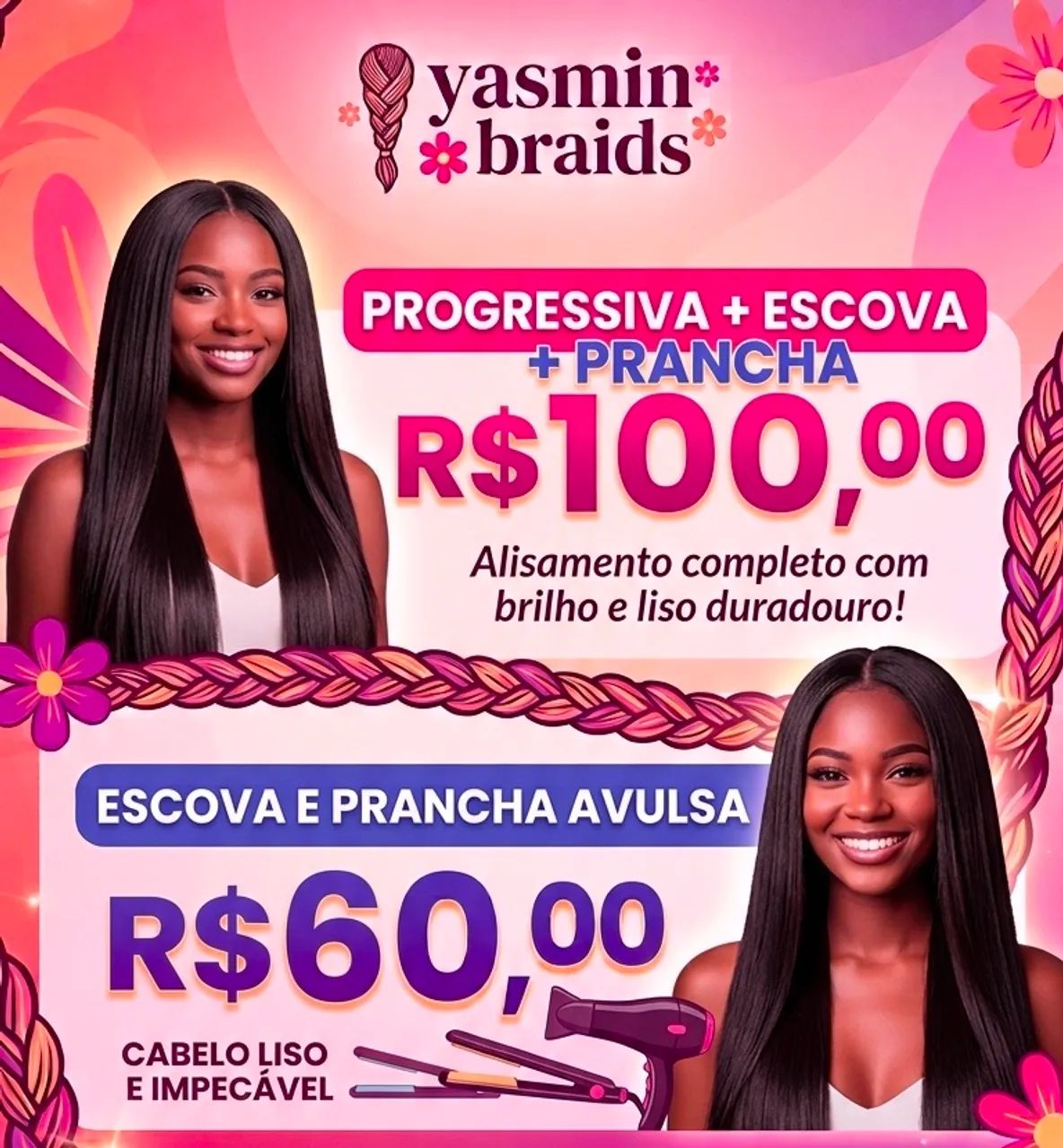 Escova/ prancha/ Aplicação de progressiva a domicílio 