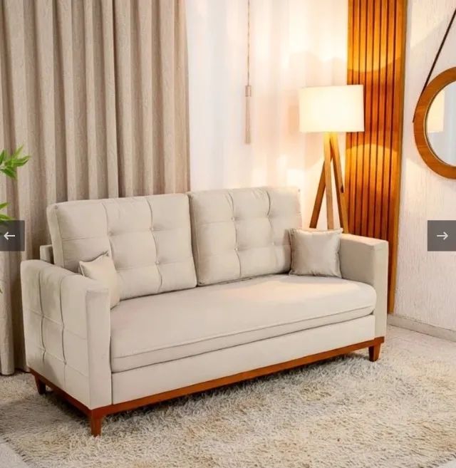 Sofá Califórnia Elegance 3 Lugares Veludo Bege - Foto 4
