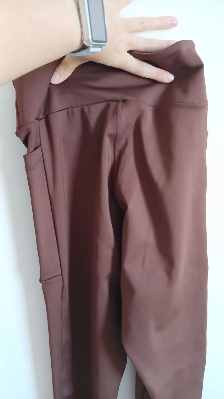 Calça legging marrom com bolsos M - Foto 3