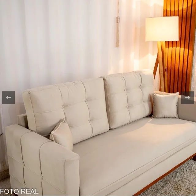 Sofá Califórnia Elegance 3 Lugares Veludo Bege - Foto 5
