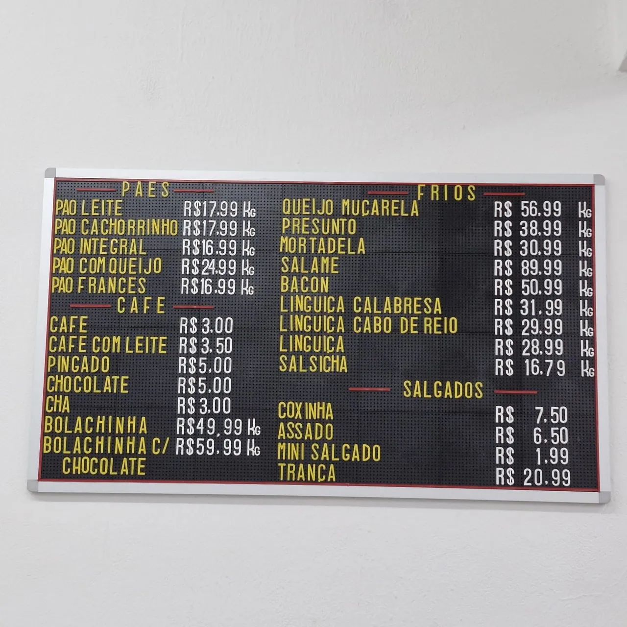 Painel de preco para comércio 