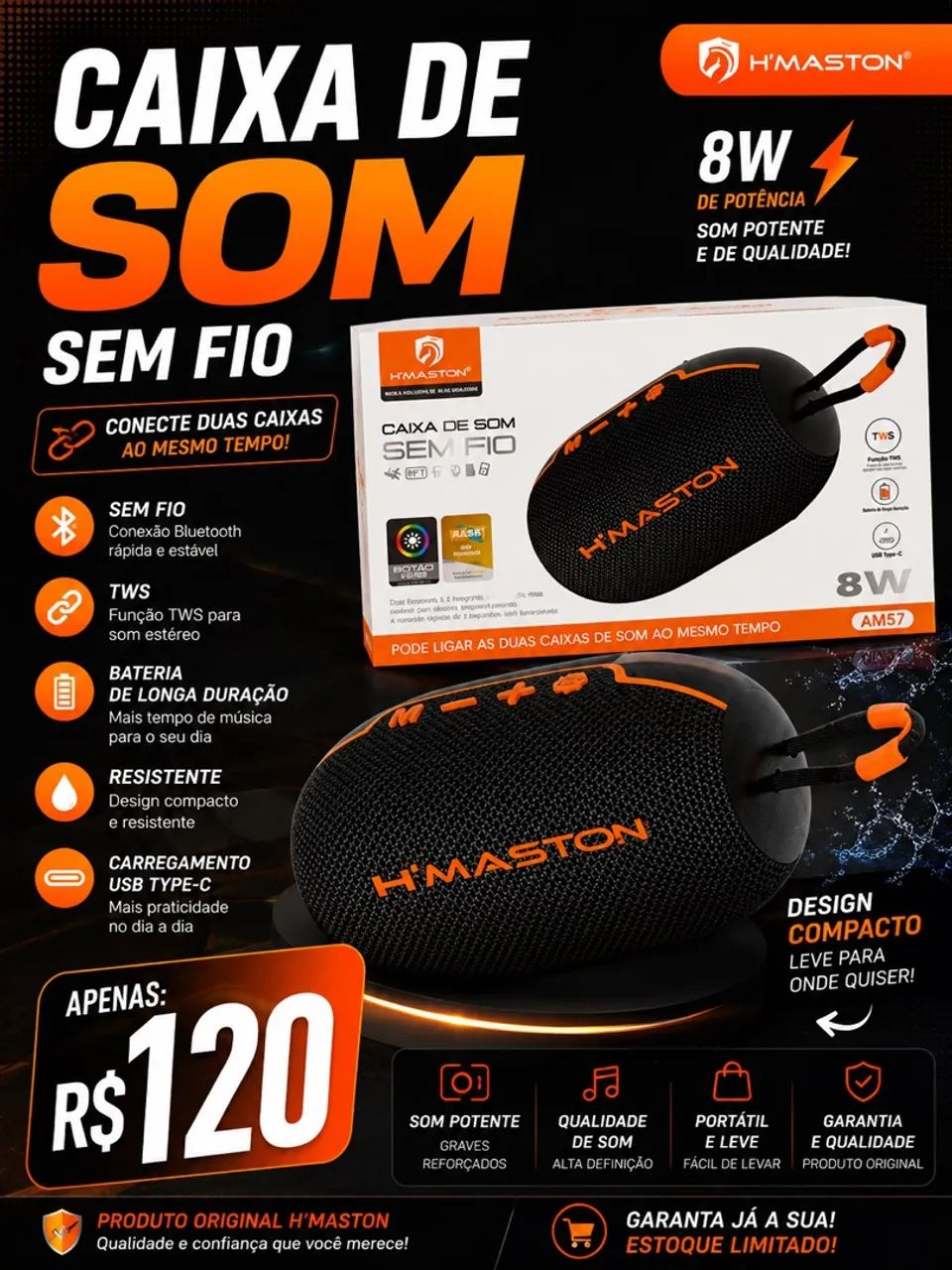 Caixa de Som Bluetooth 