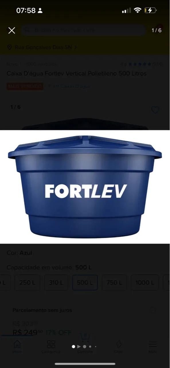 Caixa de água fort lev 211 reais 