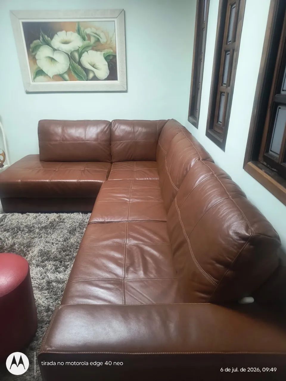 Sofá de Couro Marrom em L - Excelente oportunidade! - Foto 3