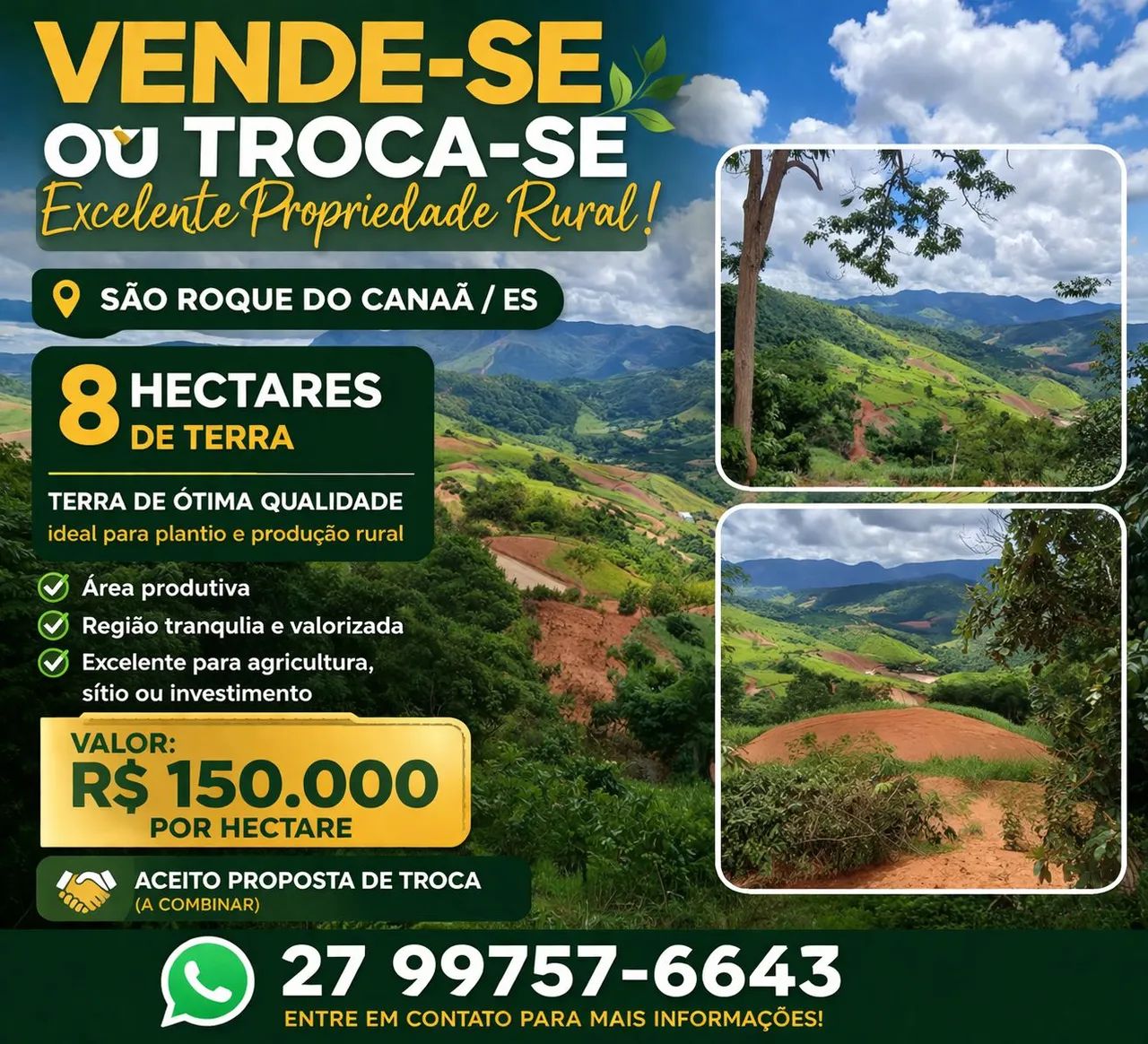 Vendo Terreno 8 hectare em São roque do Canaã