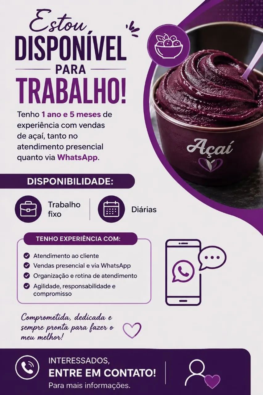 Atendente Para Ponto de Açaí