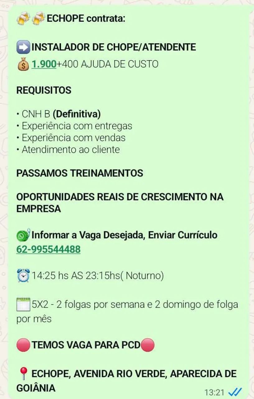 Vagas emprego urgente 