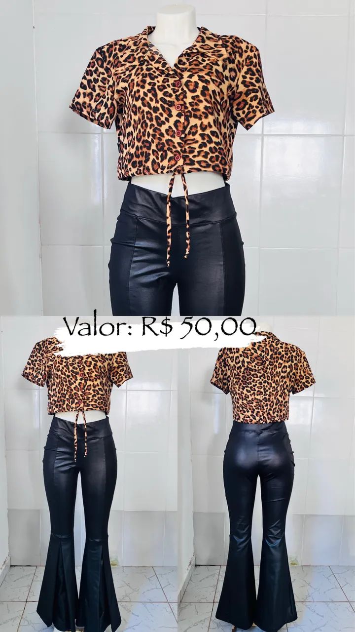 Calça de Couro PU Elegante 