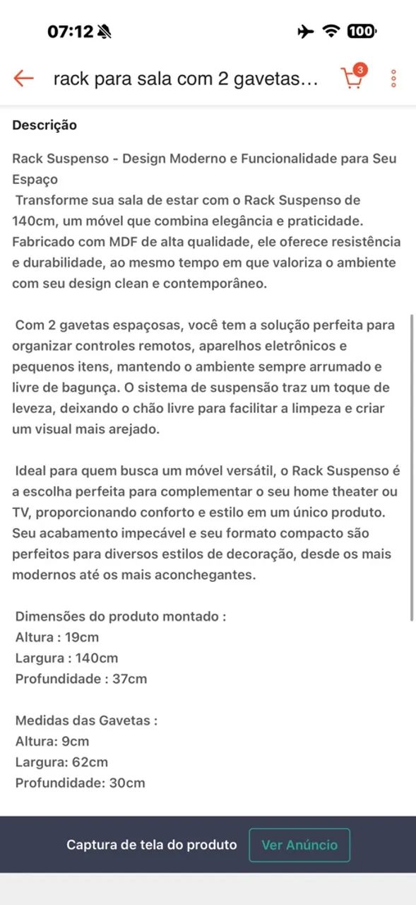 Rack suspenso para TV 50 a 55 polegadas, OFF White  - Foto 3