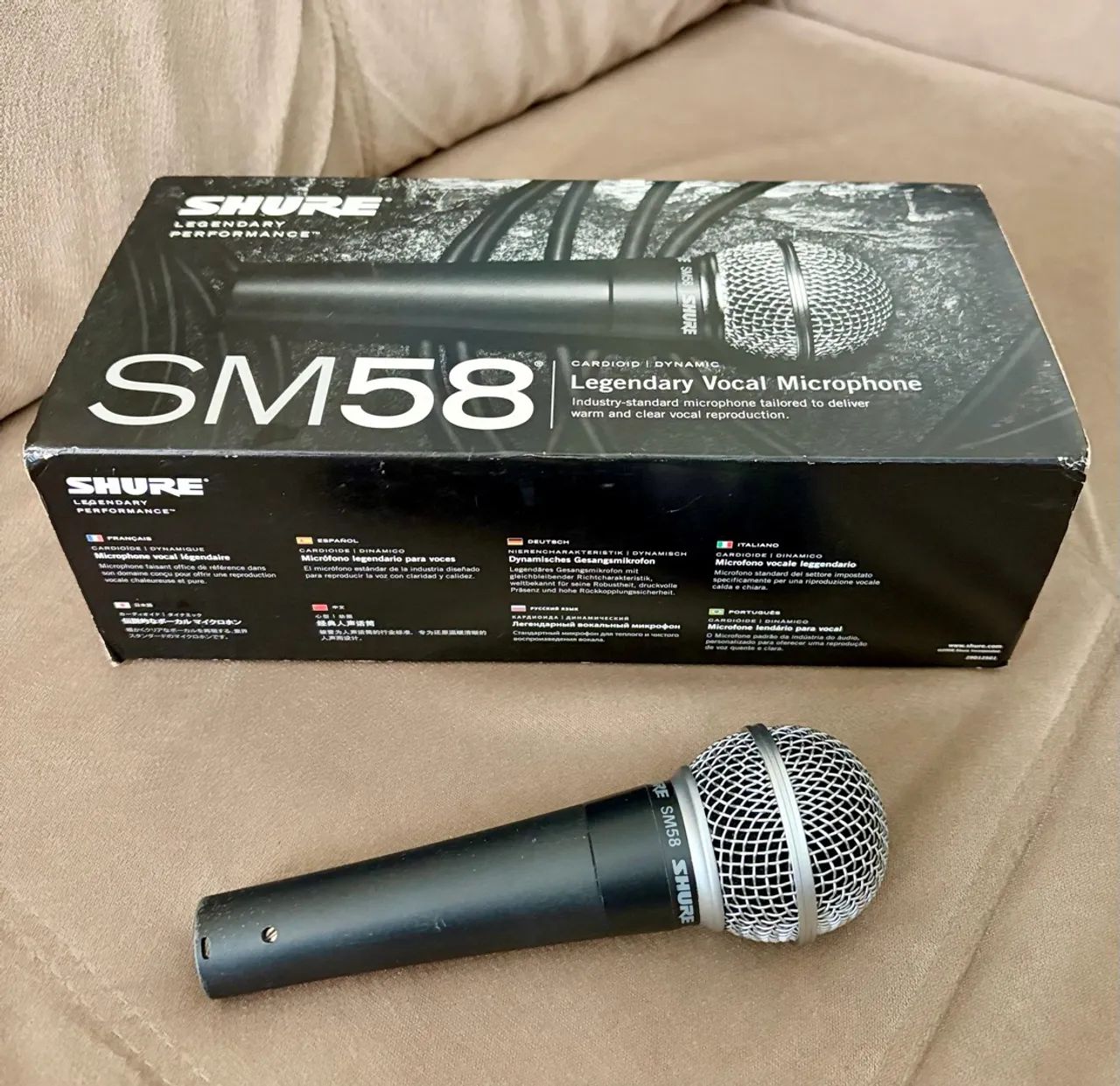 Microfone Shure SM58 - Caixa e acessórios