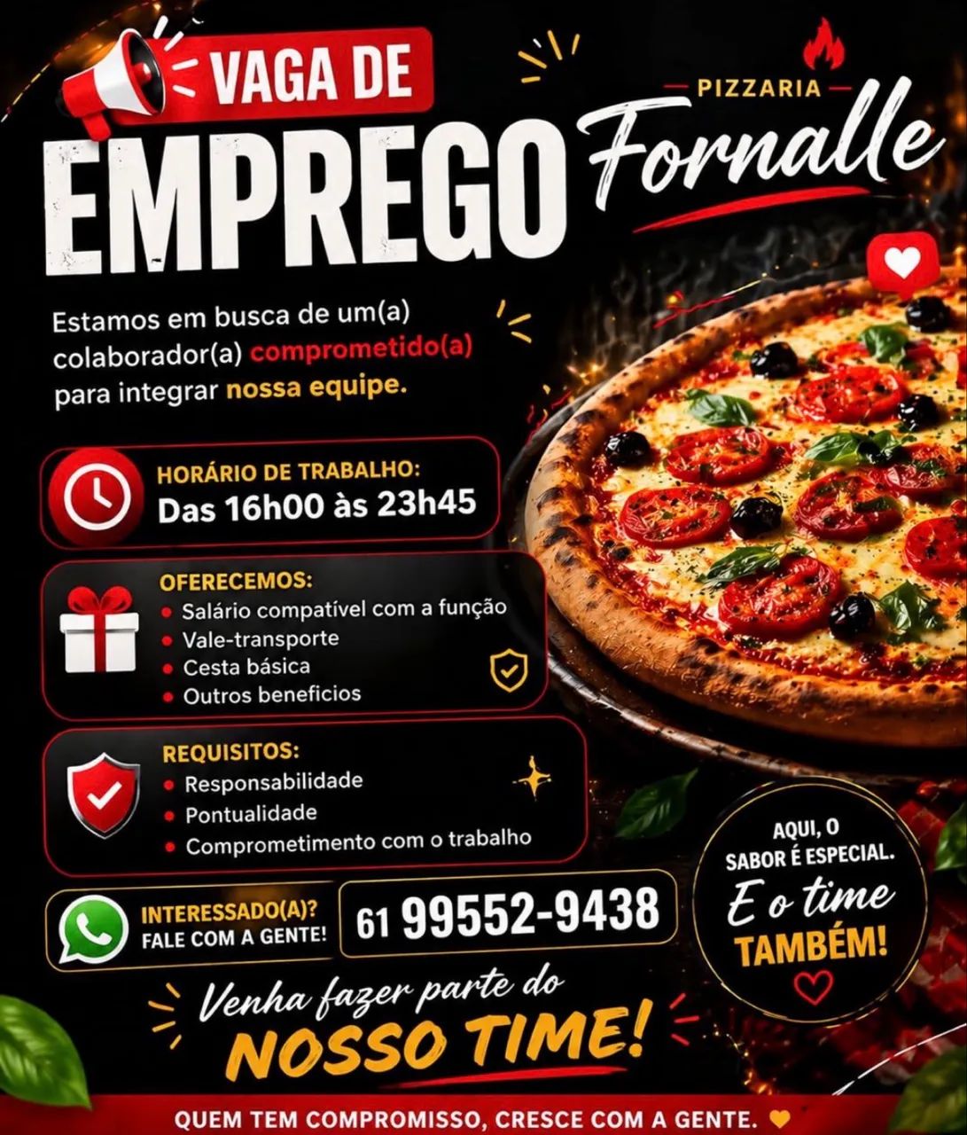VAGA DE EMPREGO PARA PIZZAIOLO