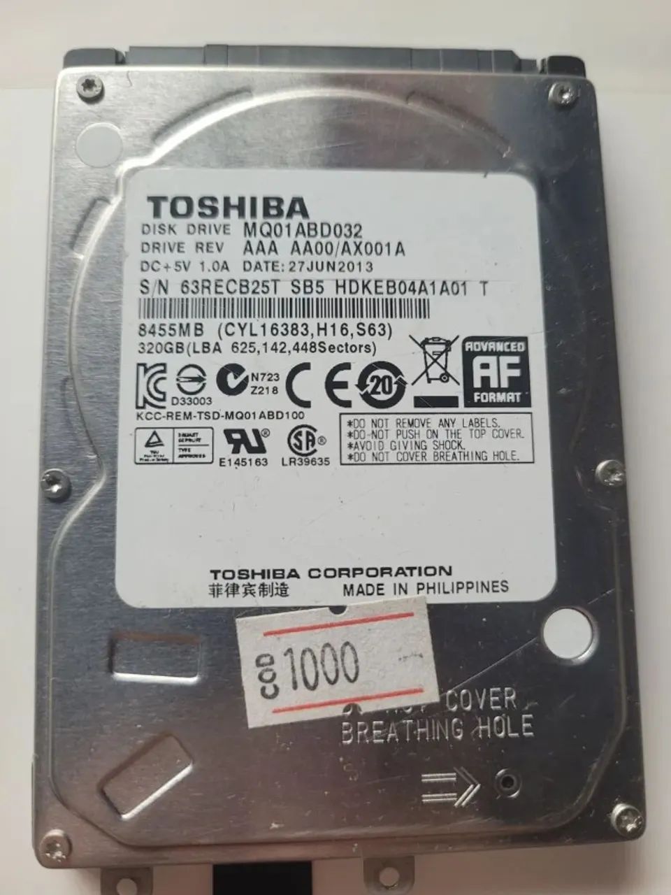 Hd Notebook toshiba 320gb