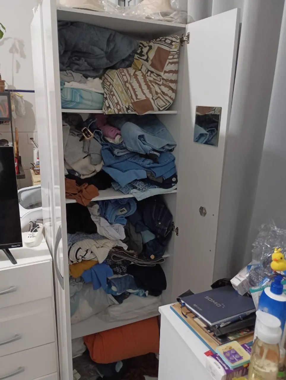 Armário Multiuso Alto 2 Portas com Prateleiras - Branco - Foto 3