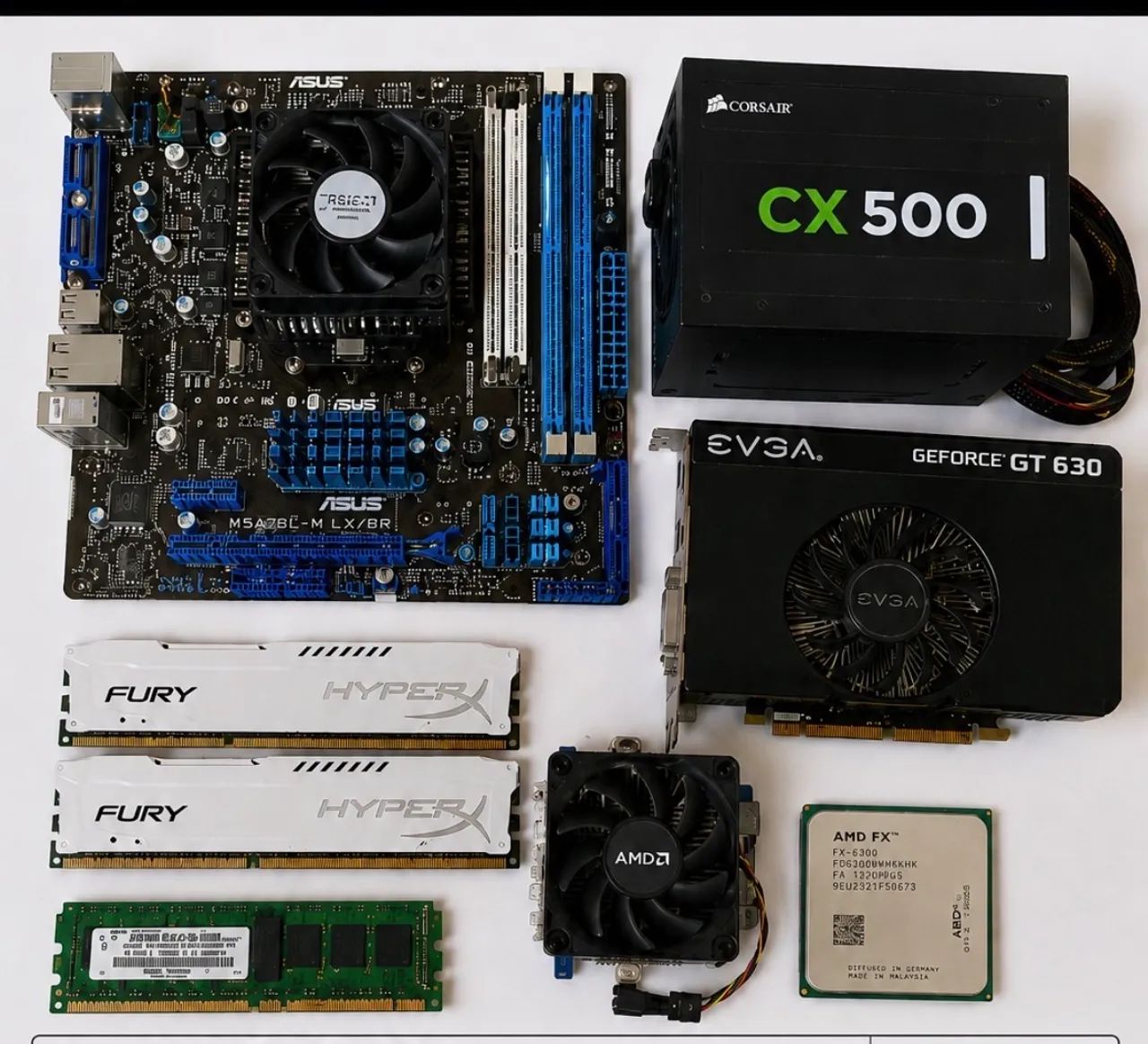 KIT AMD FX+ Placa Mae Asus M5A78L + RAM 20GB DDR3 + Placa de Vídeo GTX 630 + Fonte Corsair