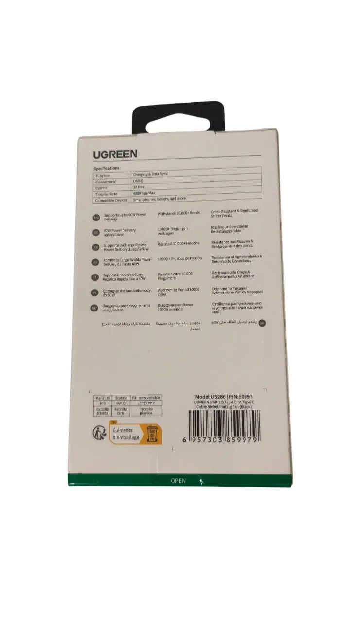 Cabo USB-C para USB-C UGREEN US286 - 1 metro - Foto 2