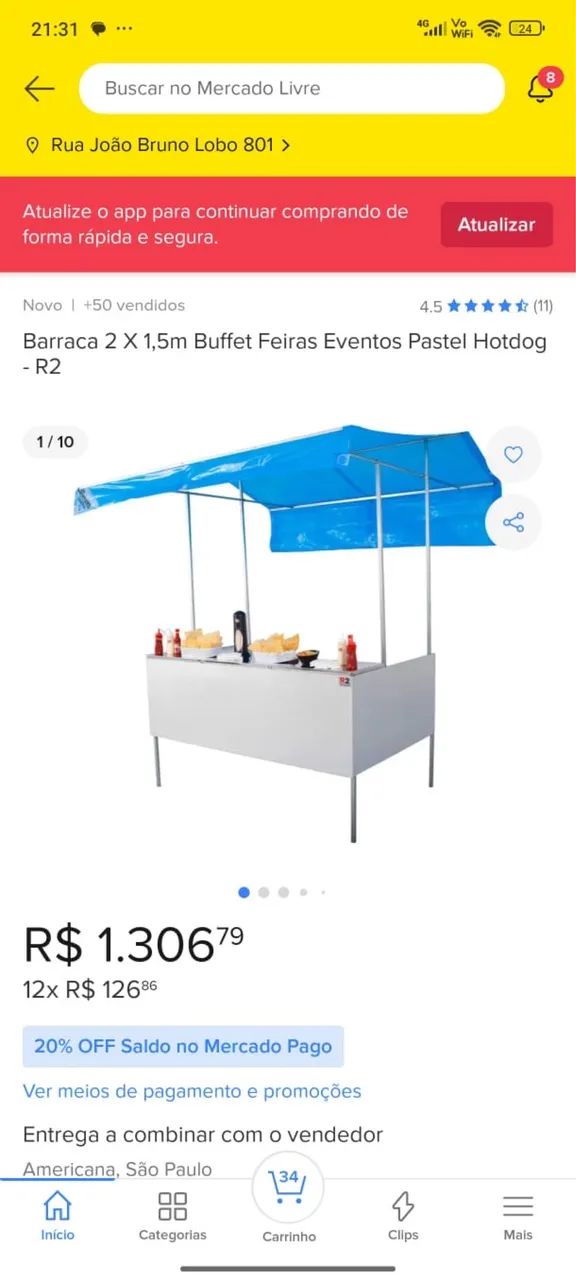 Barraca 2x1,5m feira e buffet.