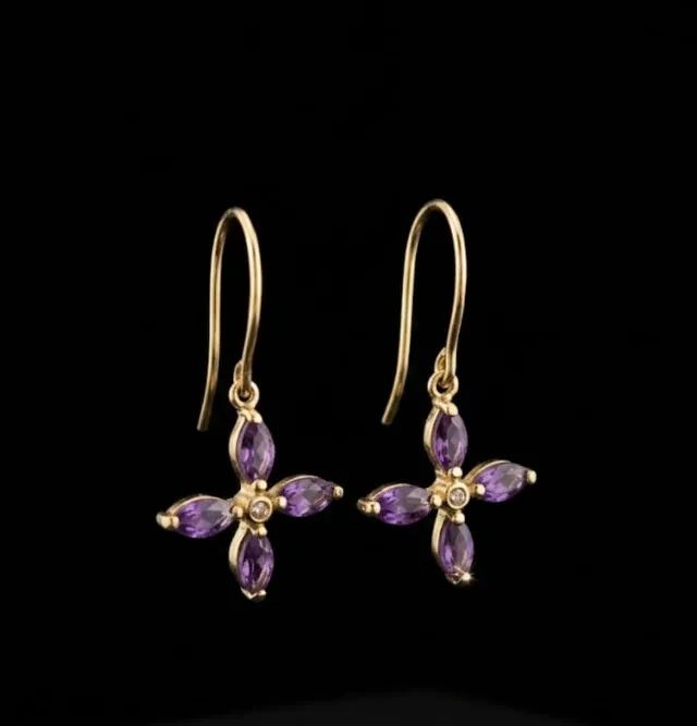 Brinco Ouro 18K e Ametistas