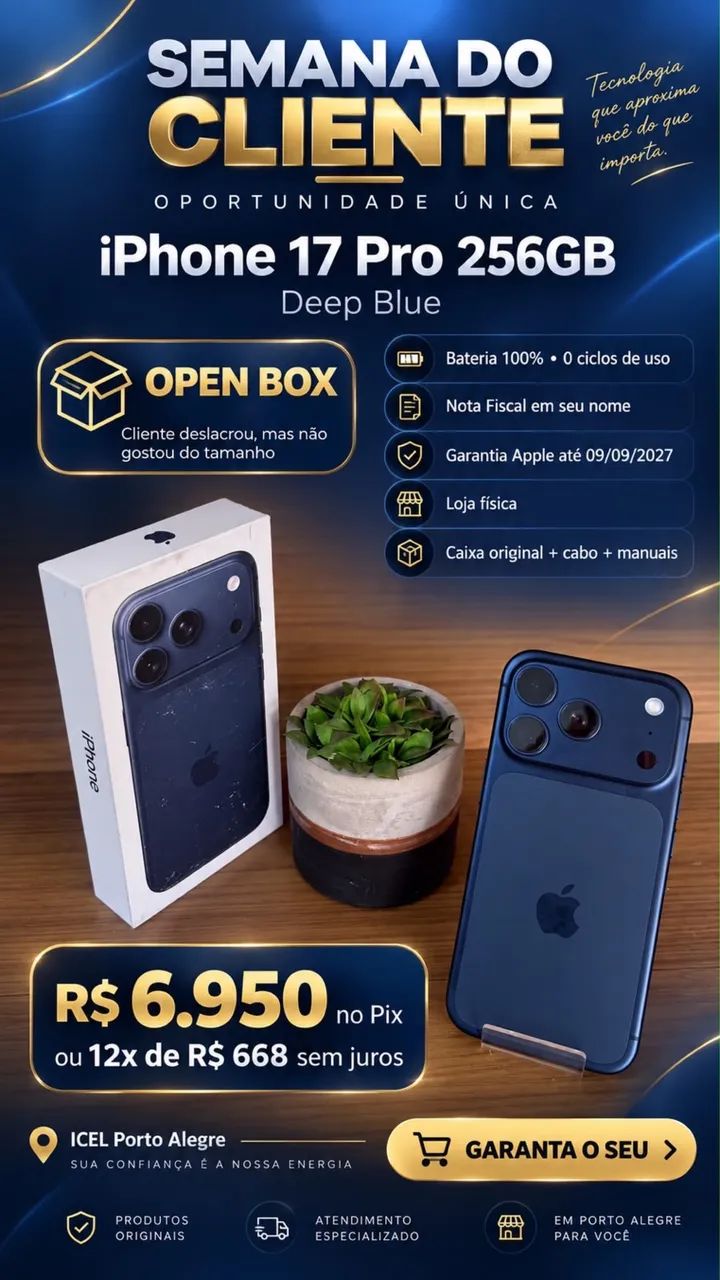 Apple iPhone 17 Pro 256GB Deep Blue【未開封】 Apple iPhone 17 Pro 256GB Deep Blue Apenas Ativado na Caixa